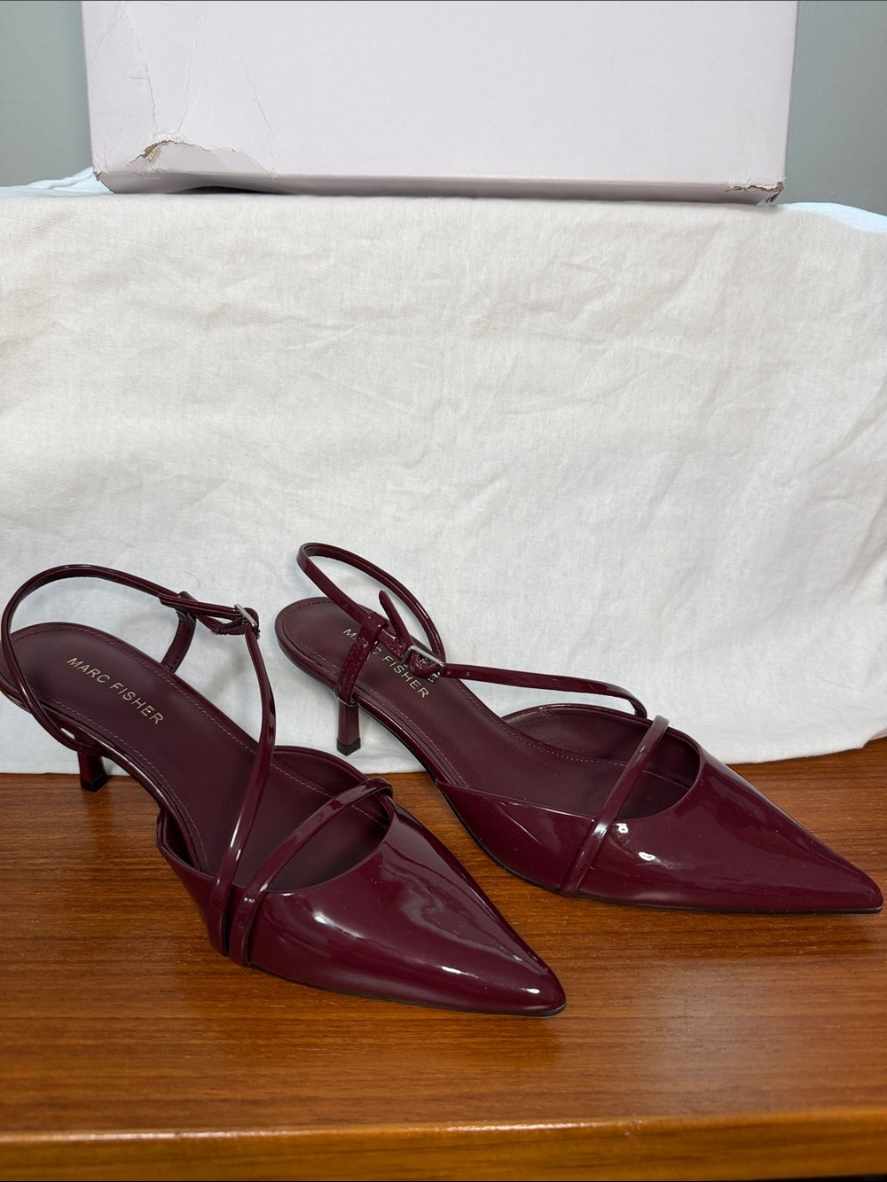 Marc Fisher Deep Burgundy Patent Pointed Slingback Heels